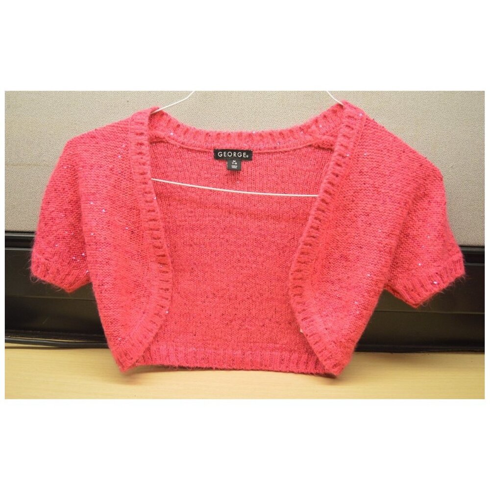 George Sequined Girl's M 7-8 Knit Top Sweater Yoke or Shrug Pink Fashion Accent